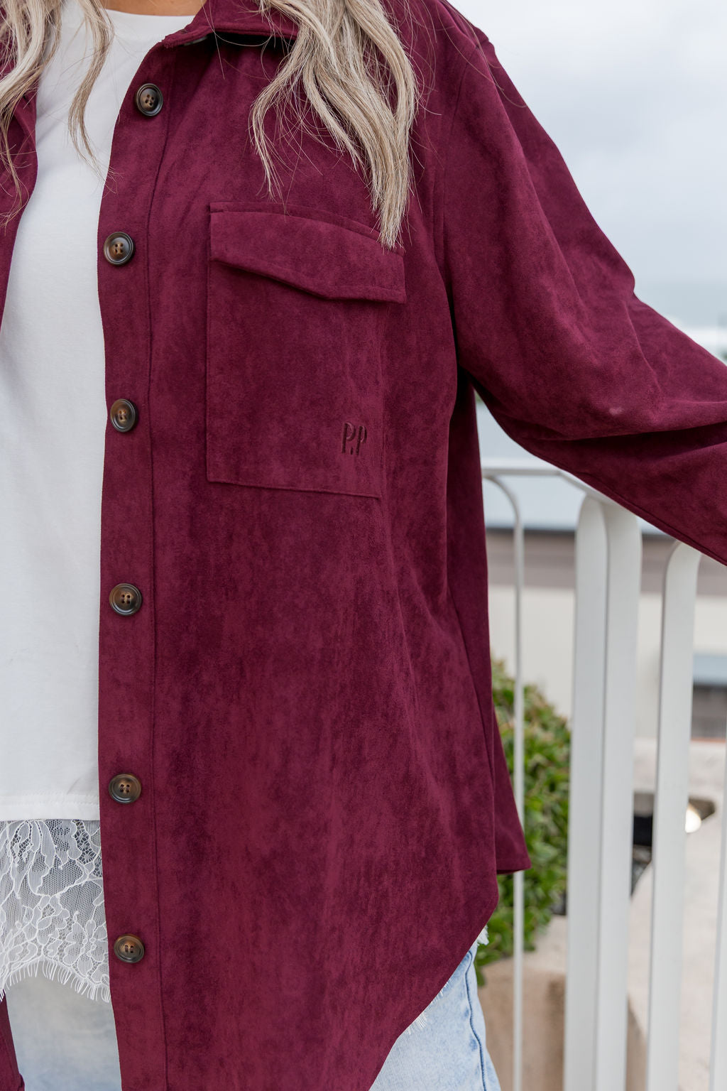 Elsia Shacket in Burgundy Faux Suede