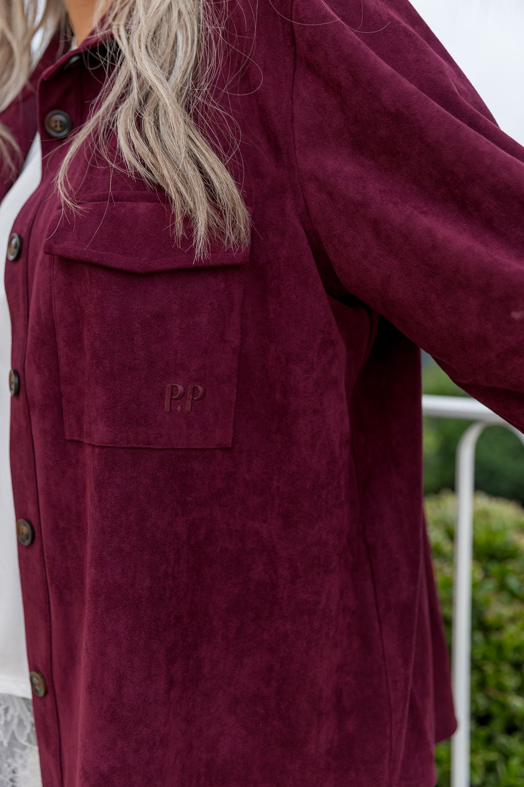 Elsia Shacket in Burgundy Faux Suede