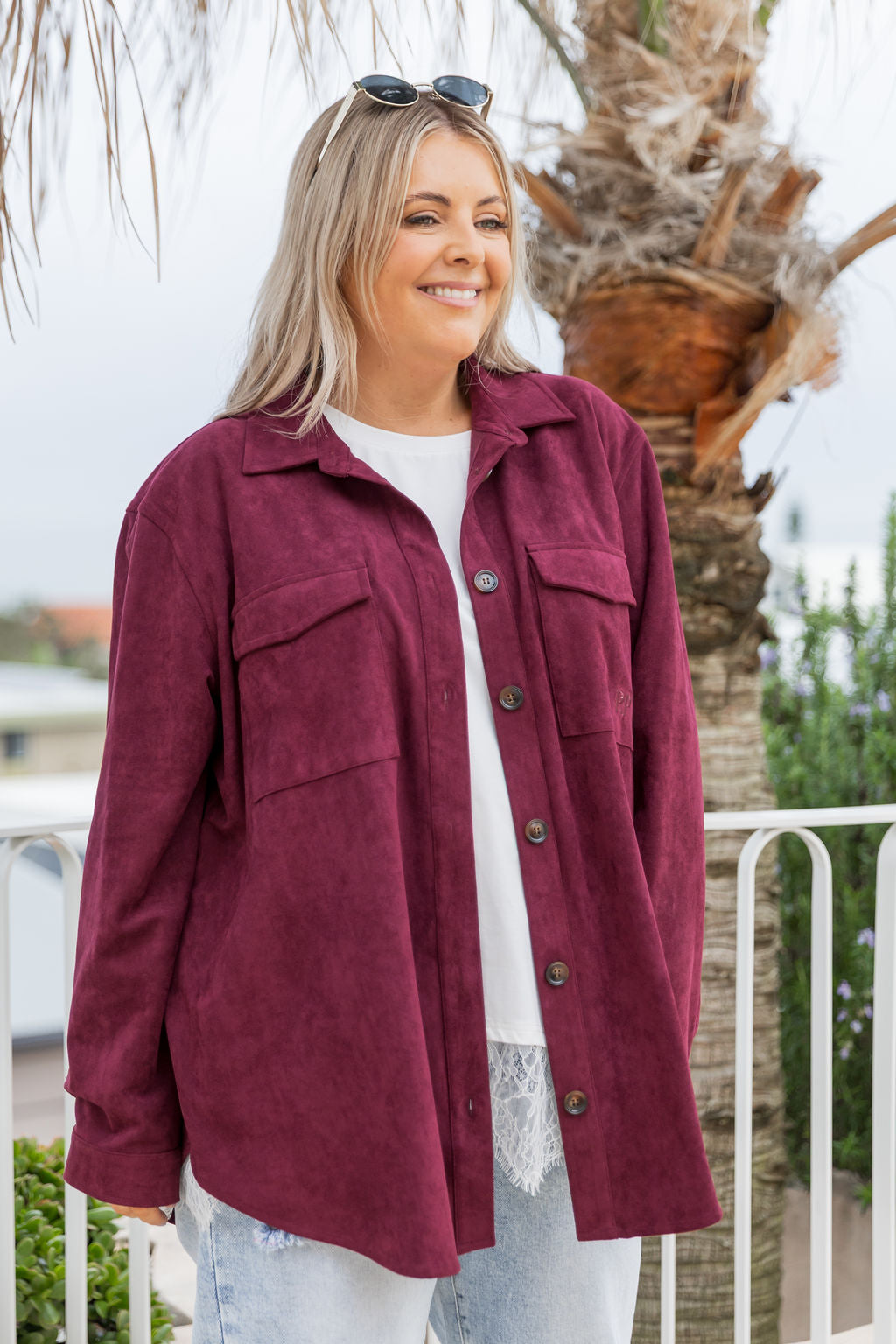 Elsia Shacket in Burgundy Faux Suede