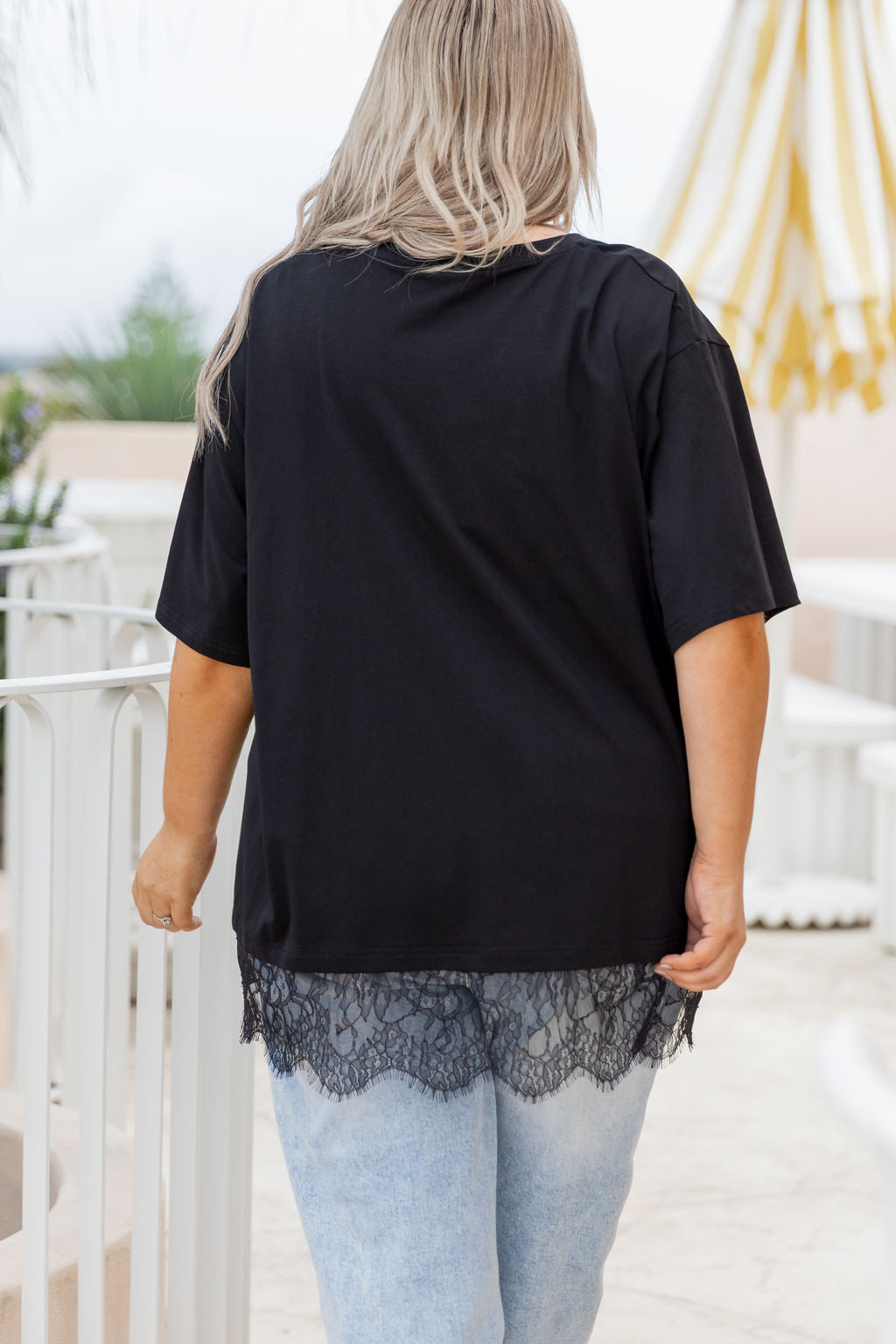 Lola Lace Trim Tee in Black