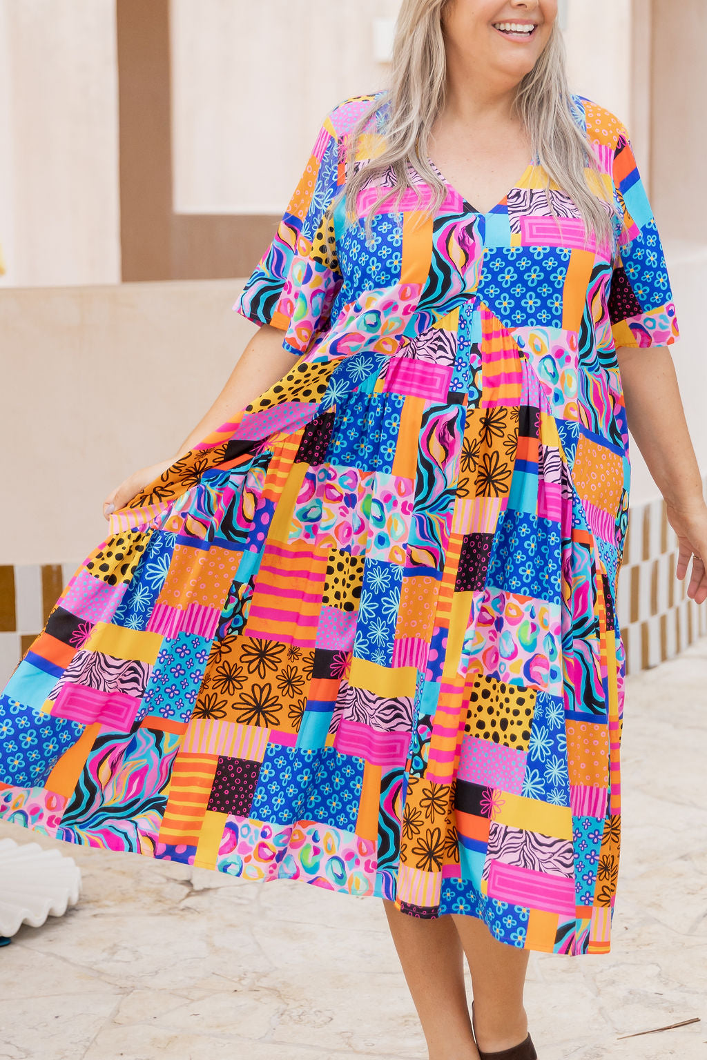 Peak Midi Dress in Tara's Patchwork by Kasey Rainbow