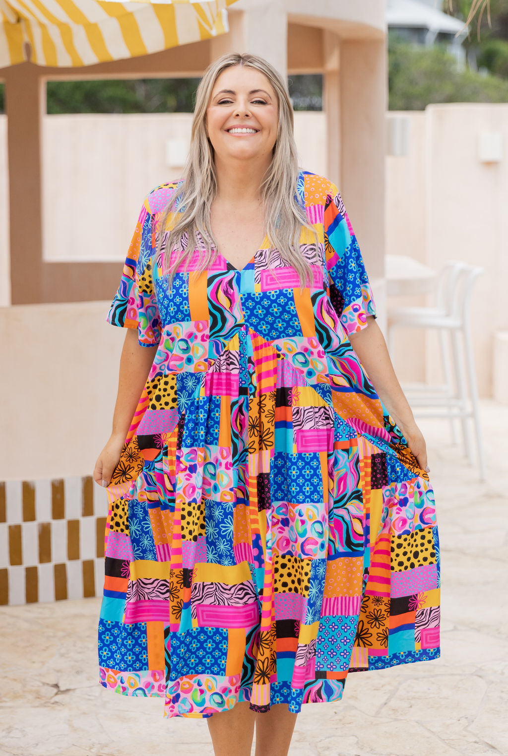 Peak Midi Dress in Tara's Patchwork by Kasey Rainbow