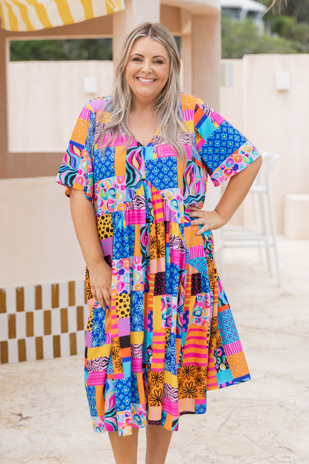 Peak Midi Dress in Tara's Patchwork by Kasey Rainbow