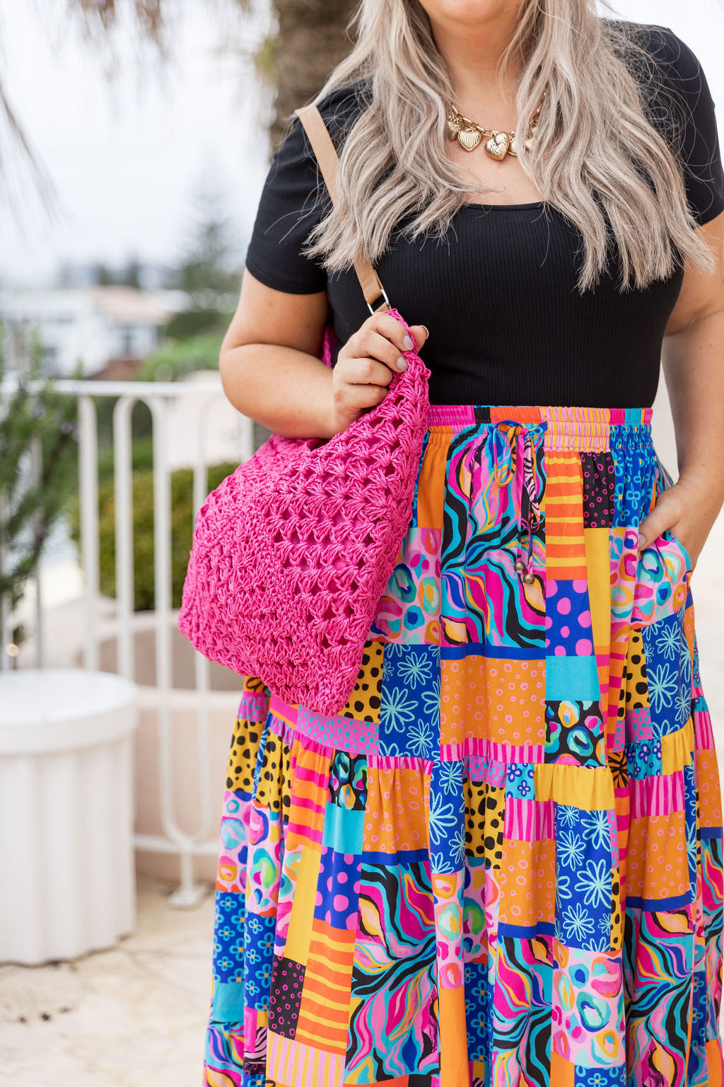 Raffia Tote Bag in Pink