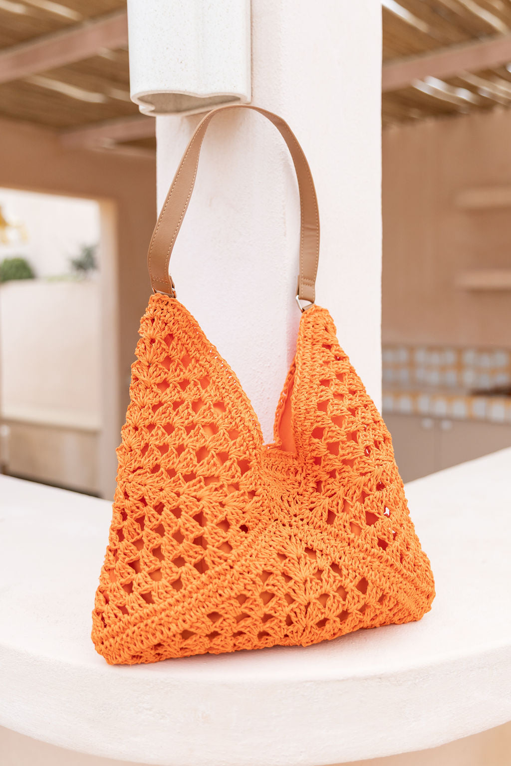 Raffia Tote Bag in Orange
