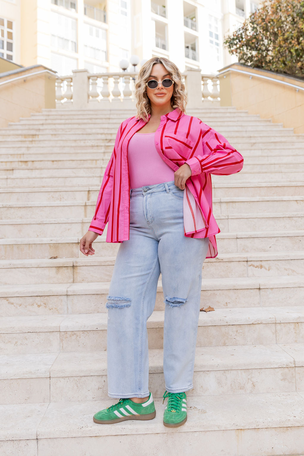 Lula Oversized Shirt in Disco Stripes Pink