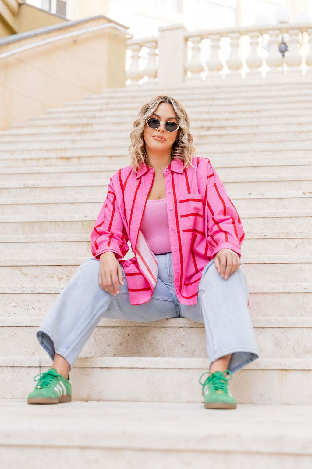 Lula Oversized Shirt in Disco Stripes Pink