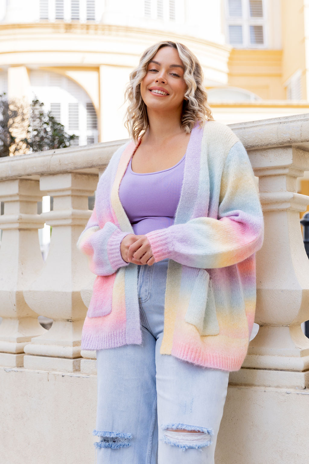 Alaska Knit Cardi in Pastel Rainbow
