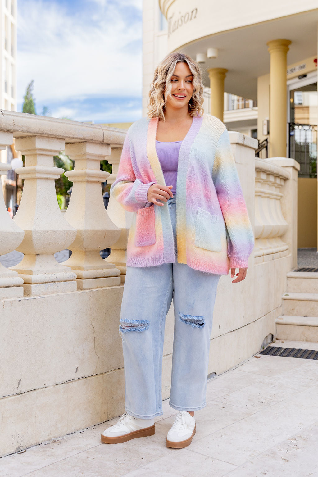 Alaska Knit Cardi in Pastel Rainbow