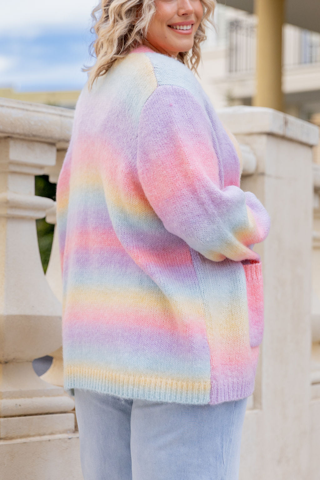 Alaska Knit Cardi in Pastel Rainbow