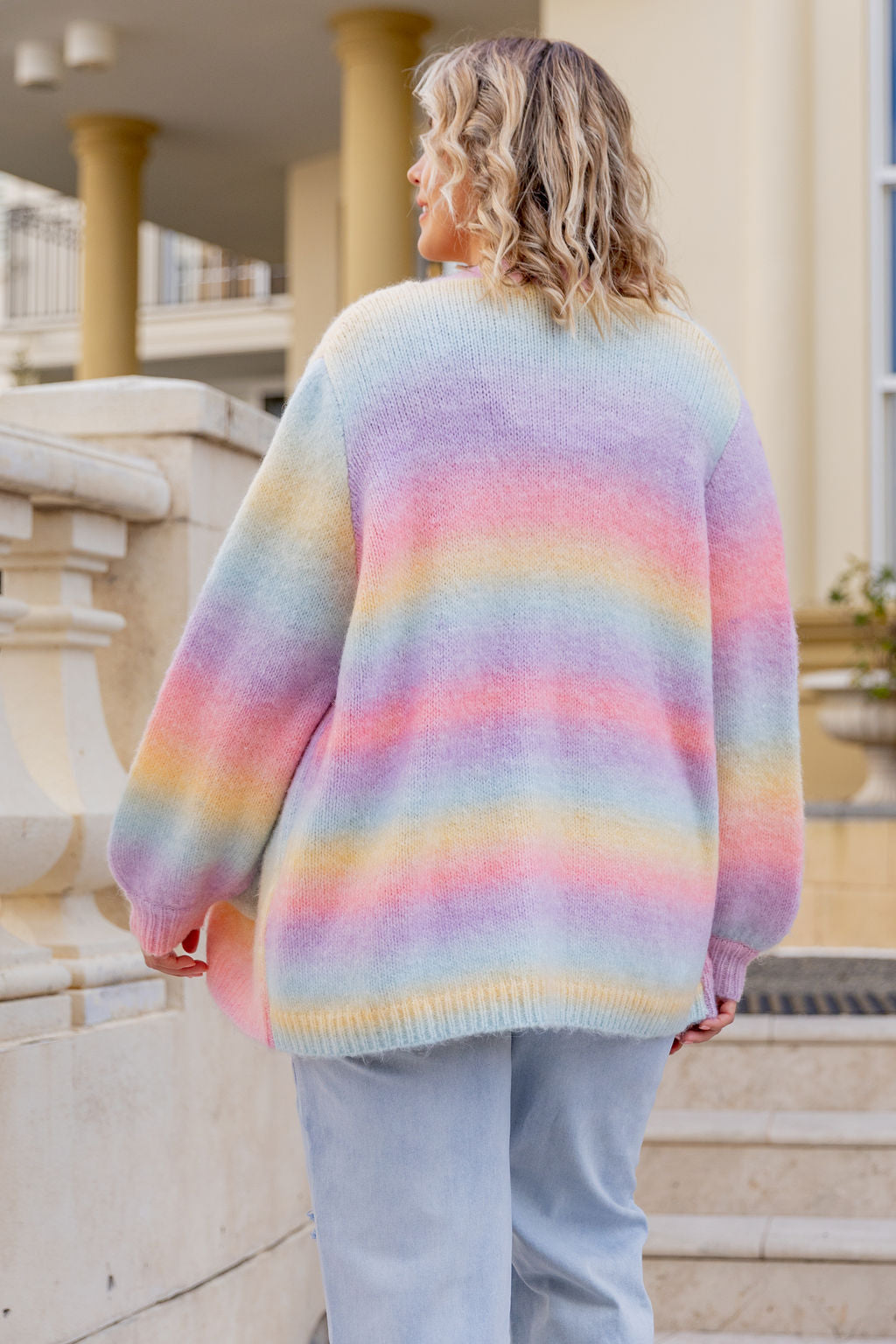 Alaska Knit Cardi in Pastel Rainbow