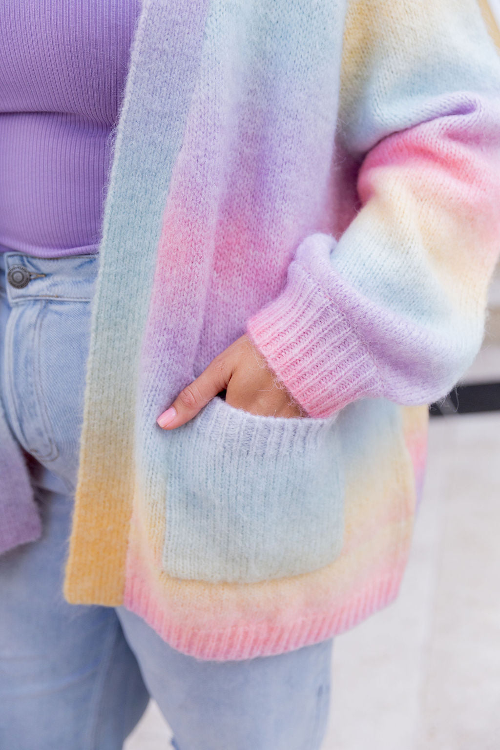 Alaska Knit Cardi in Pastel Rainbow