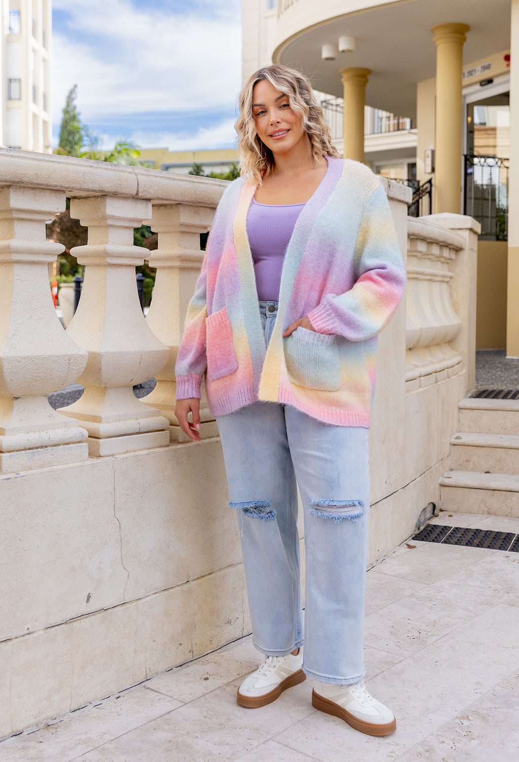 Alaska Knit Cardi in Pastel Rainbow