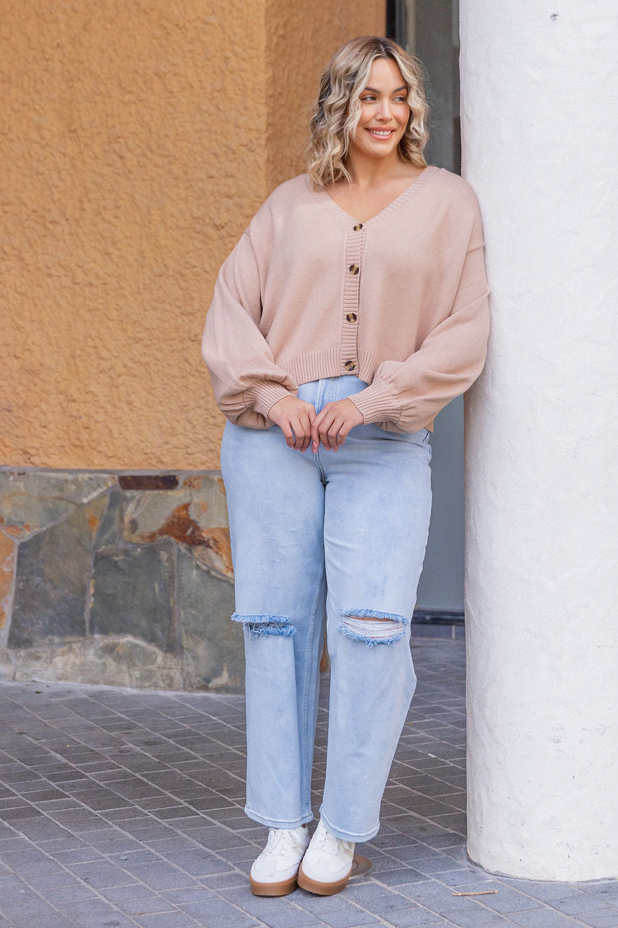 Mira Cropped Cardigan in Biscuit