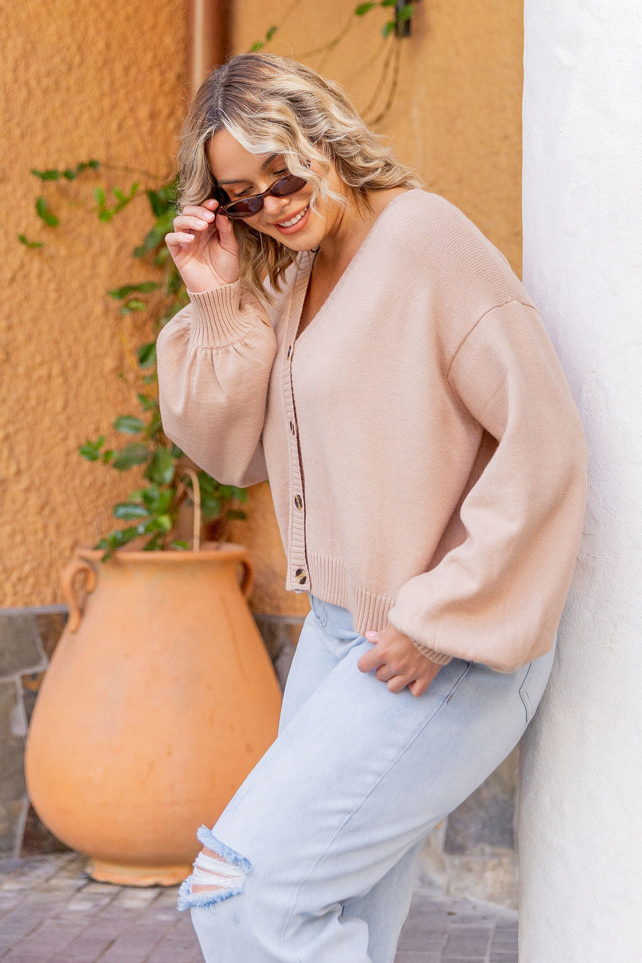 Mira Cropped Cardigan in Biscuit