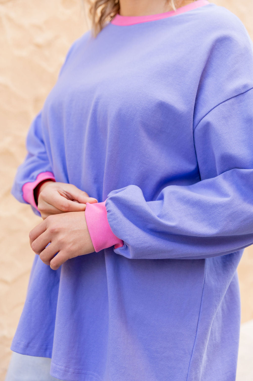 Rory Long Sleeve Tee in Cornflower/Pink Contrast