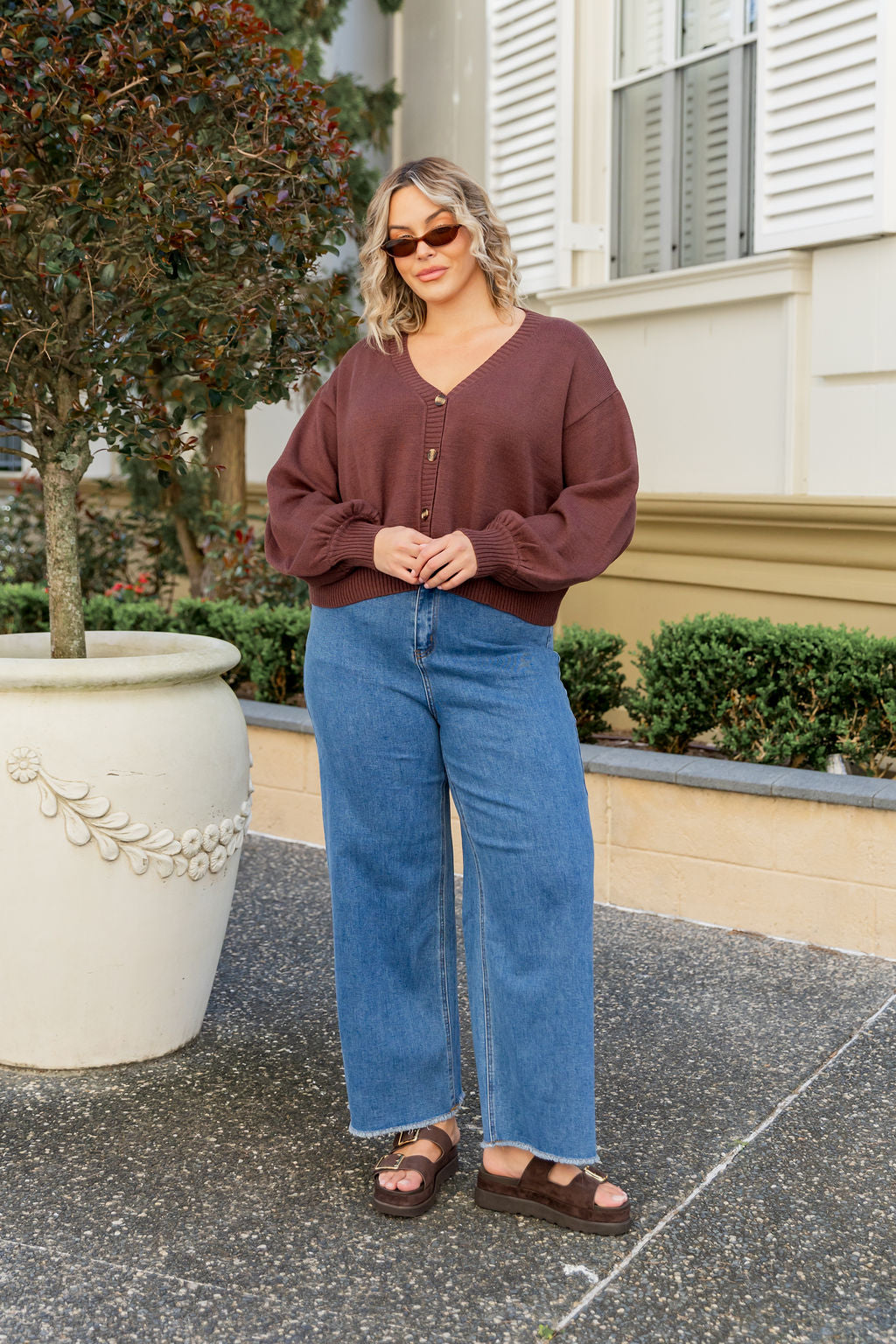 Mira Cropped Cardigan in Chocolate