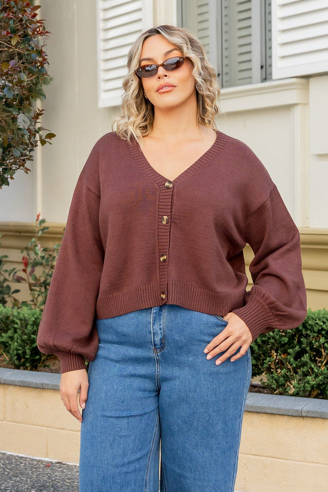 Mira Cropped Cardigan in Chocolate
