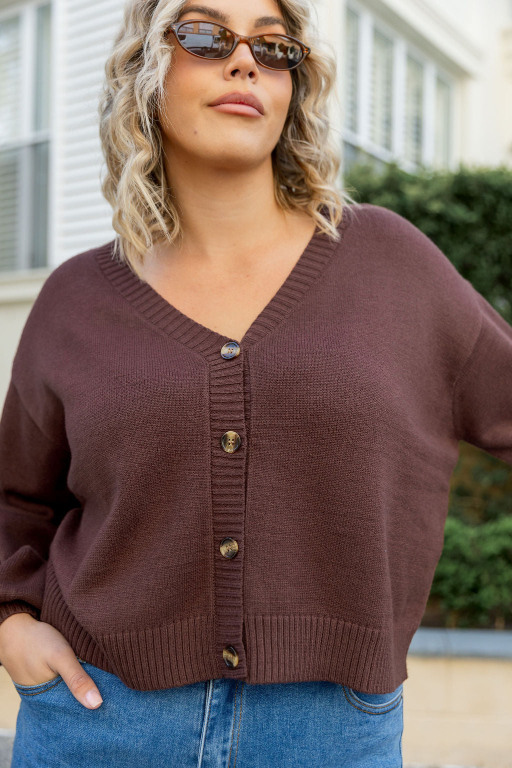 Mira Cropped Cardigan in Chocolate