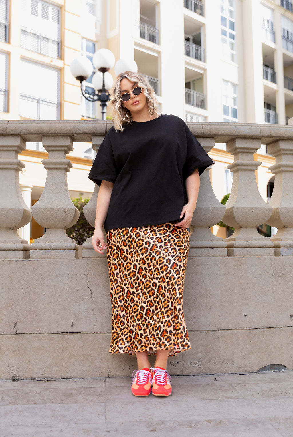 Livy Bias Skirt in Viscose Satin Leopard