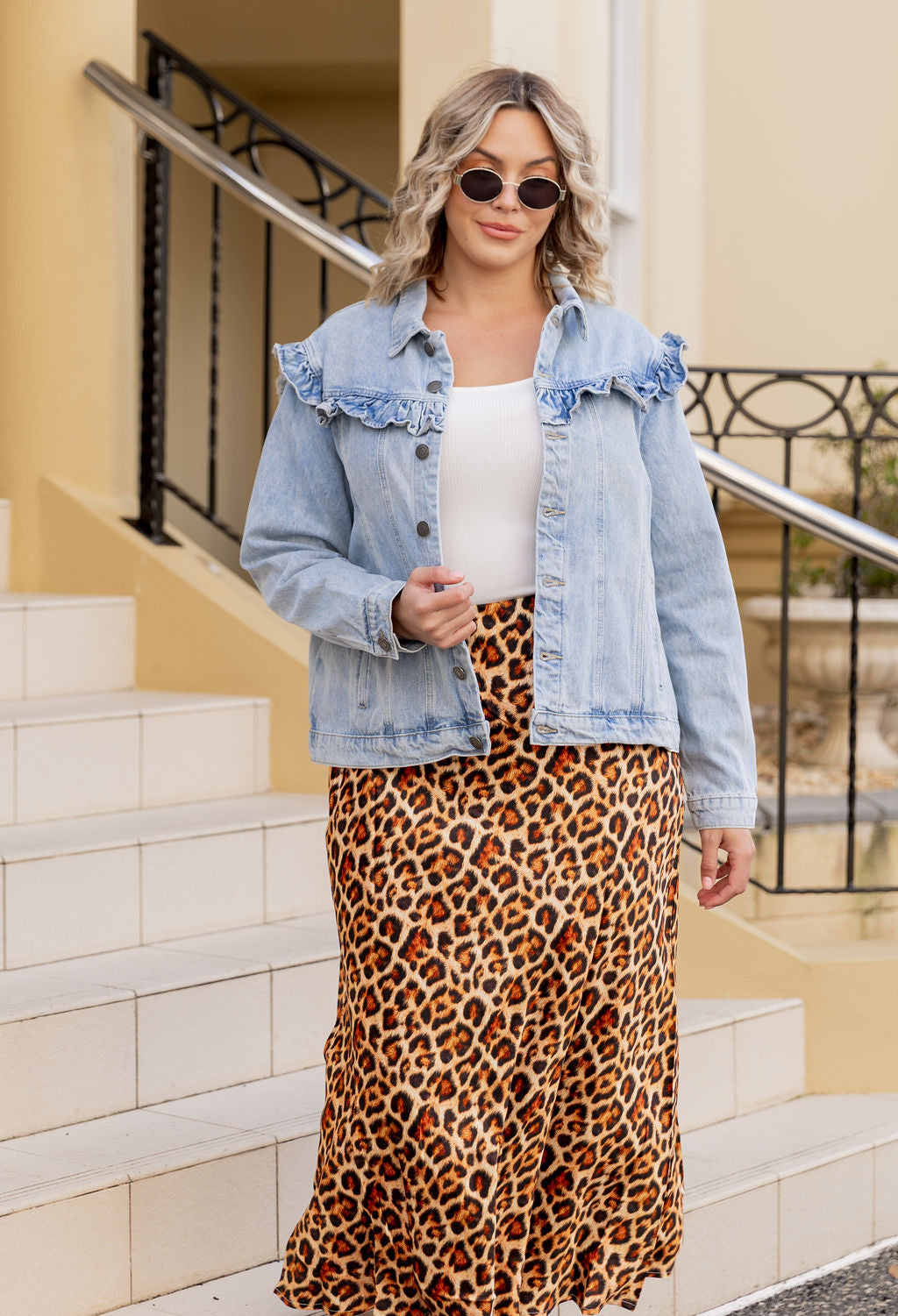 Livy Bias Skirt in Viscose Satin Leopard