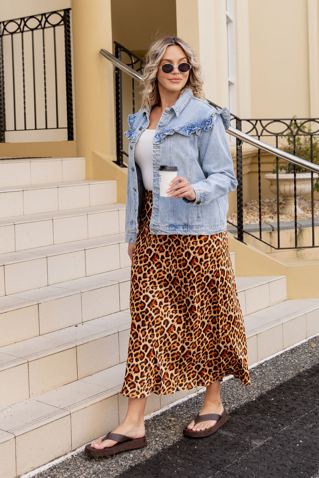 Livy Bias Skirt in Viscose Satin Leopard