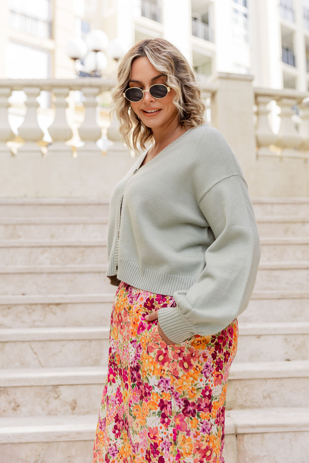 Mira Cropped Cardigan in Sage