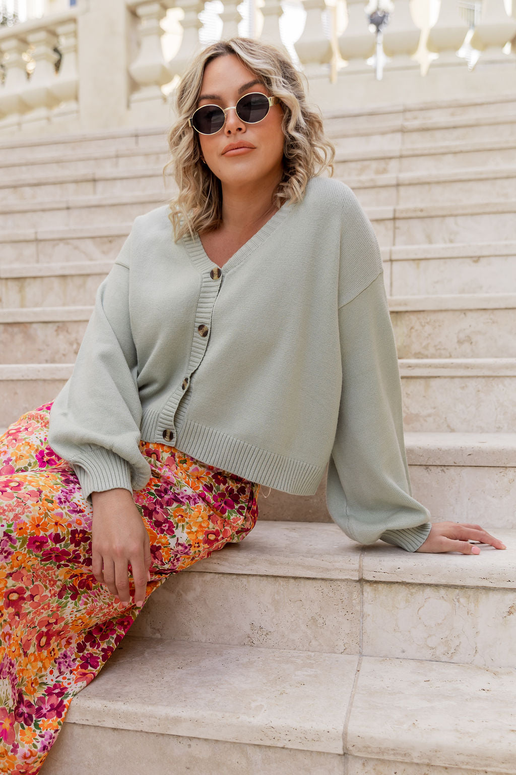 Mira Cropped Cardigan in Sage