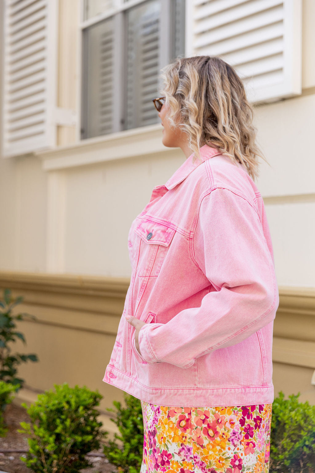 Hayden Boyfriend Jacket in Light Pink Wash