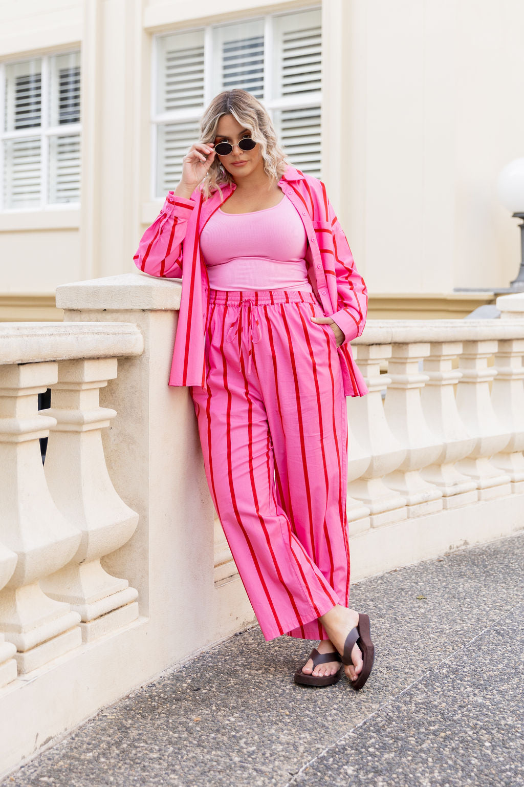 Lula Oversized Shirt in Disco Stripes Pink