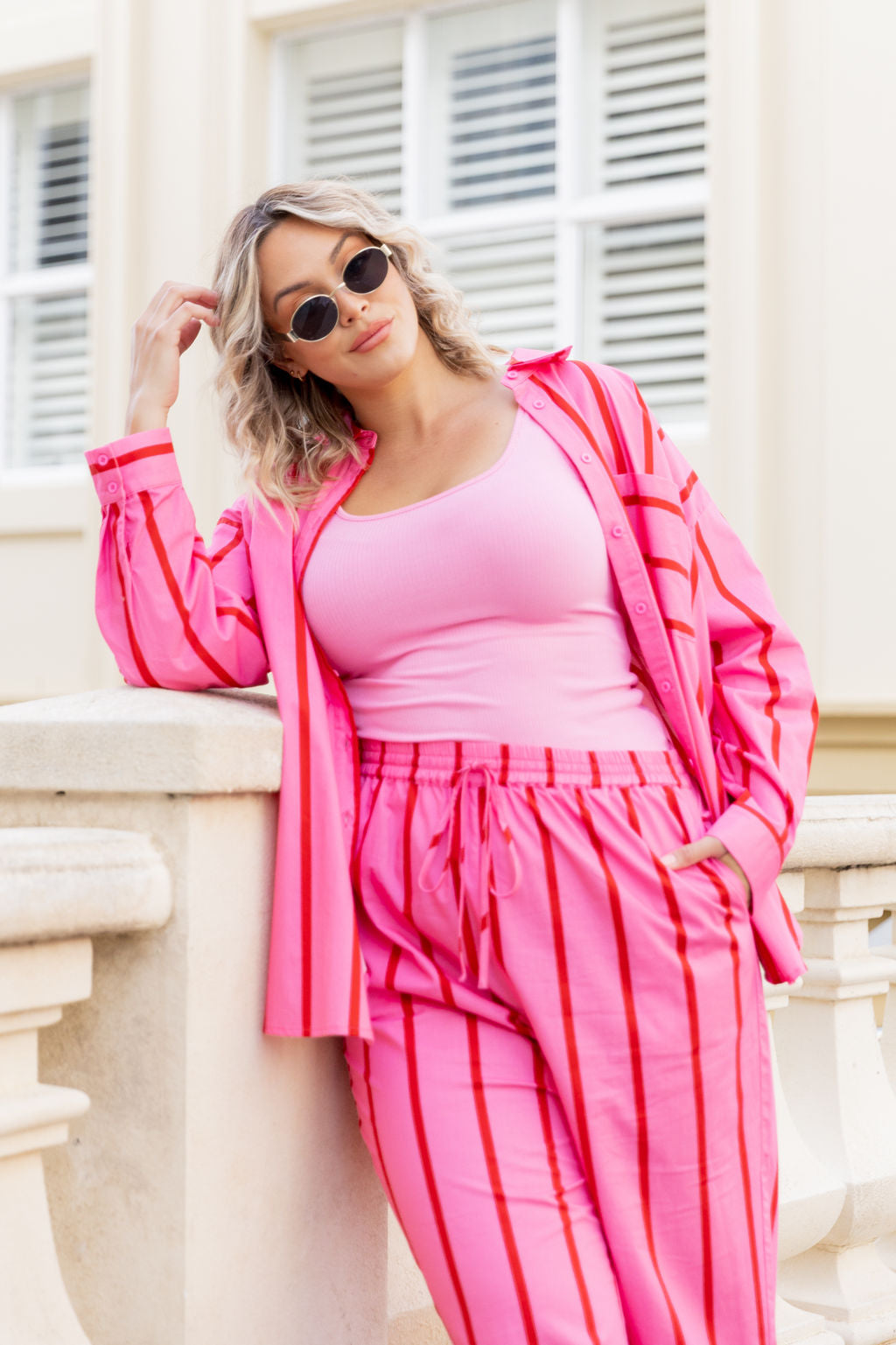 Lula Oversized Shirt in Disco Stripes Pink