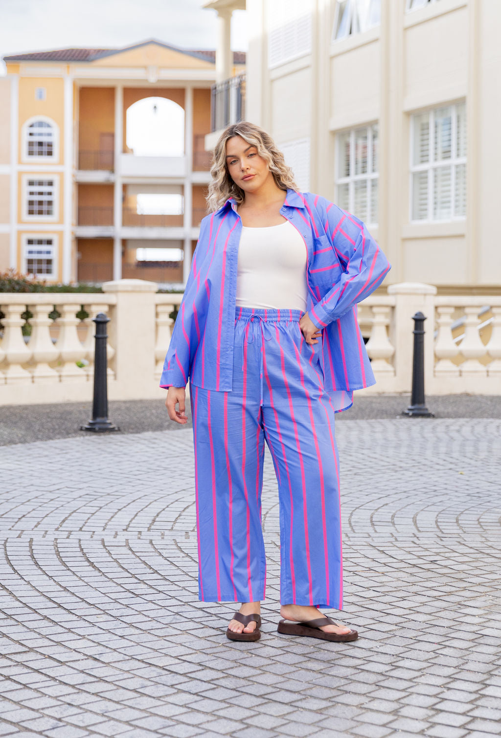 Lula Oversized Shirt in Disco Stripes Blue