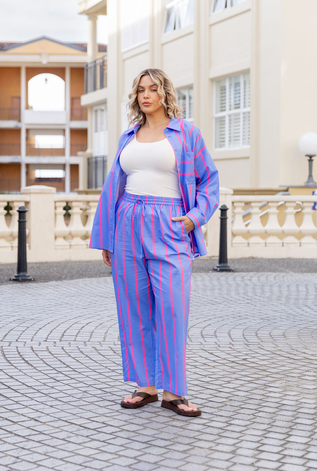 Lula Oversized Shirt in Disco Stripes Blue