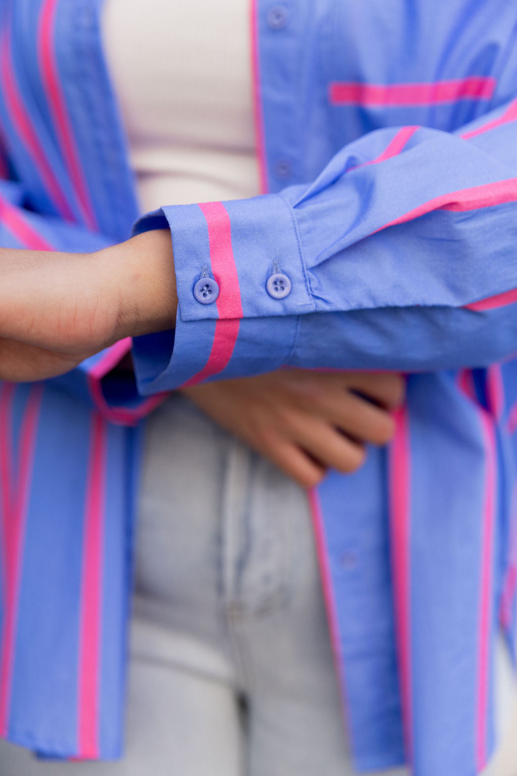 Lula Oversized Shirt in Disco Stripes Blue