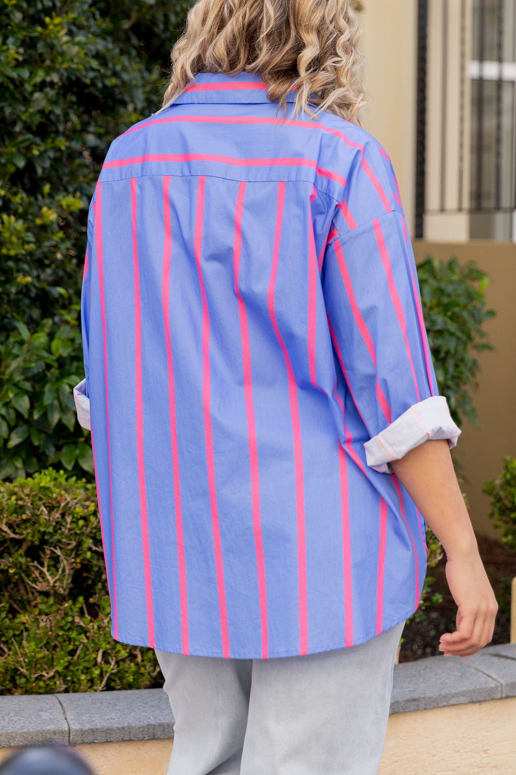 Lula Oversized Shirt in Disco Stripes Blue