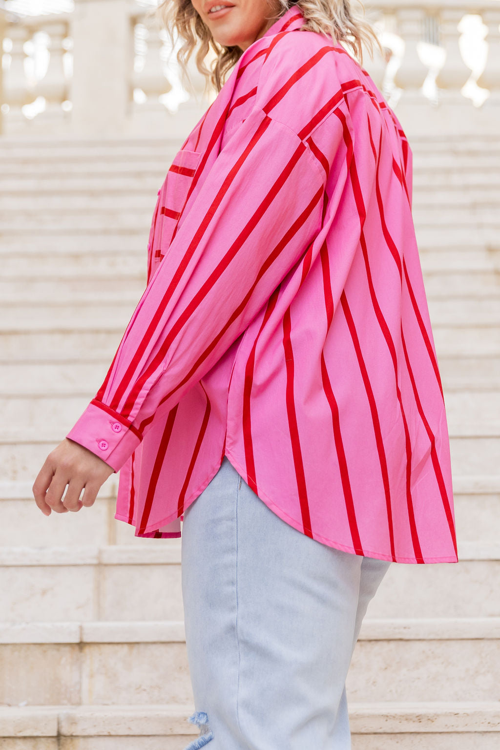 Lula Oversized Shirt in Disco Stripes Pink
