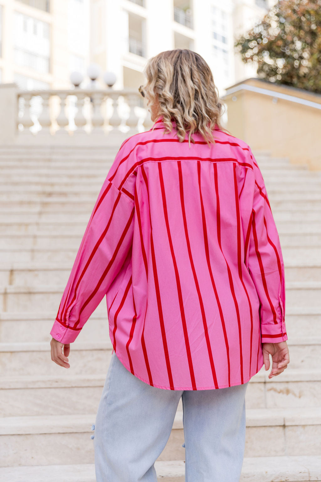 Lula Oversized Shirt in Disco Stripes Pink