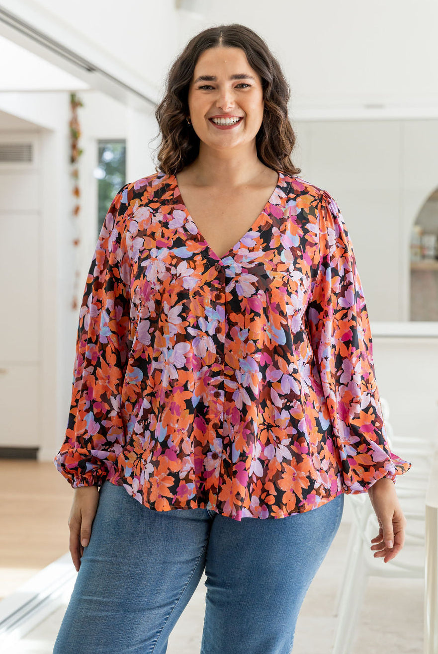 Winona Long Sleeve Blouse in Dusk Floral