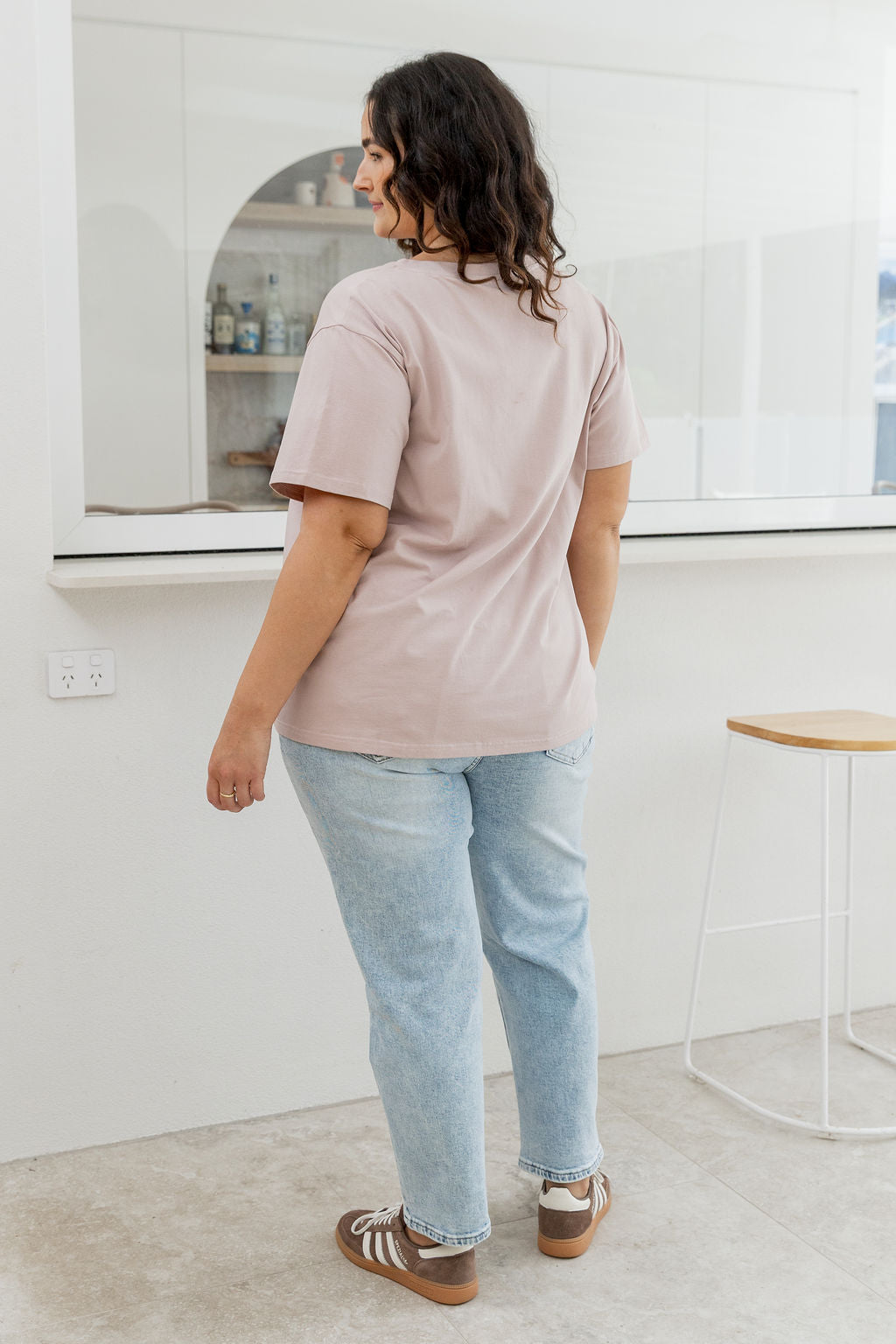 Relaxed V-Neck Tee in Latte