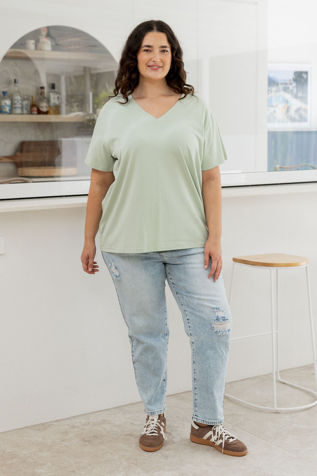 Relaxed V-Neck Tee in Sage
