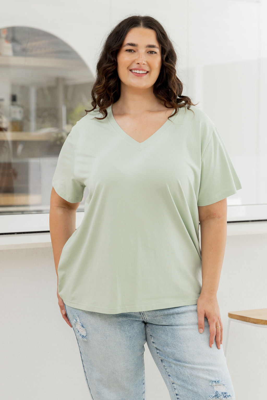 Relaxed V-Neck Tee in Sage
