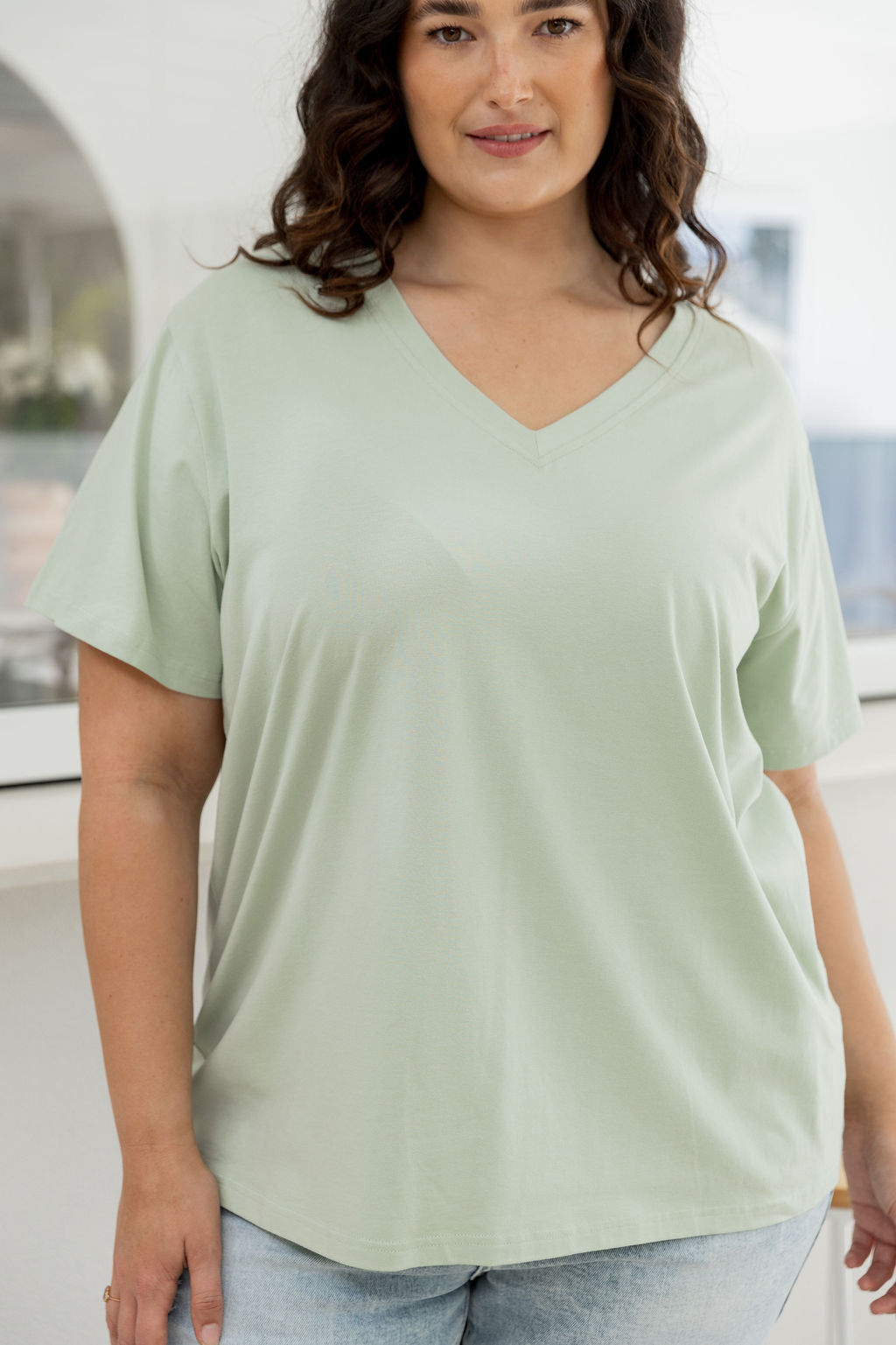 Relaxed V-Neck Tee in Sage