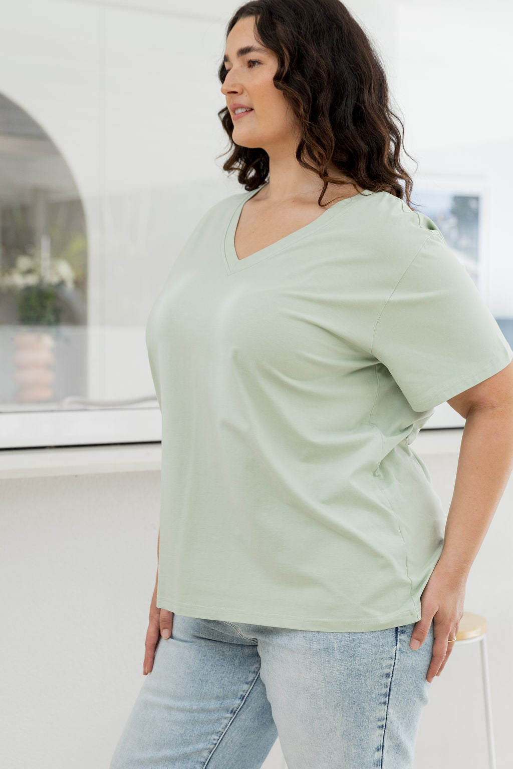 Relaxed V-Neck Tee in Sage