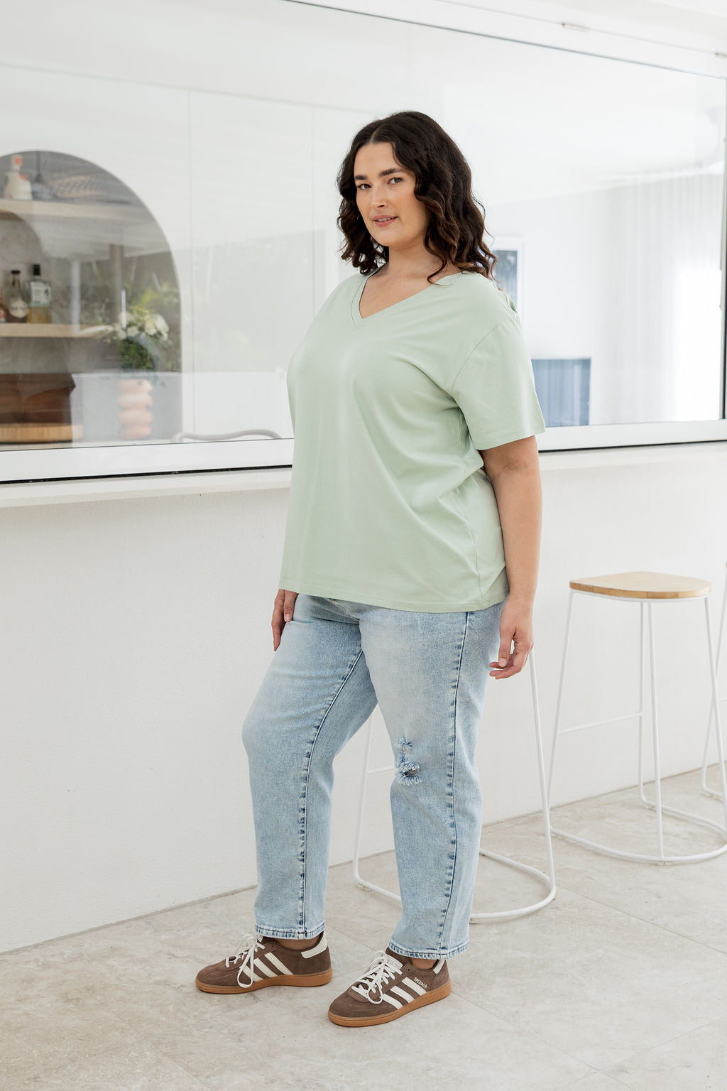 Relaxed V-Neck Tee in Sage