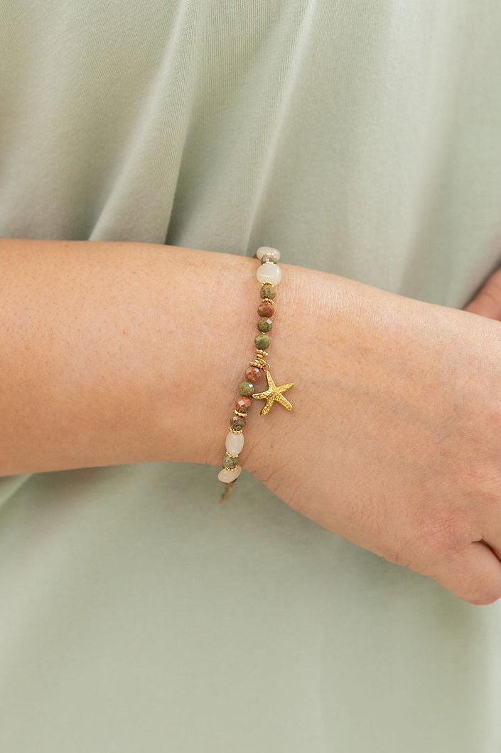 Multi Stone Beaded + Charm Bracelet - Multi