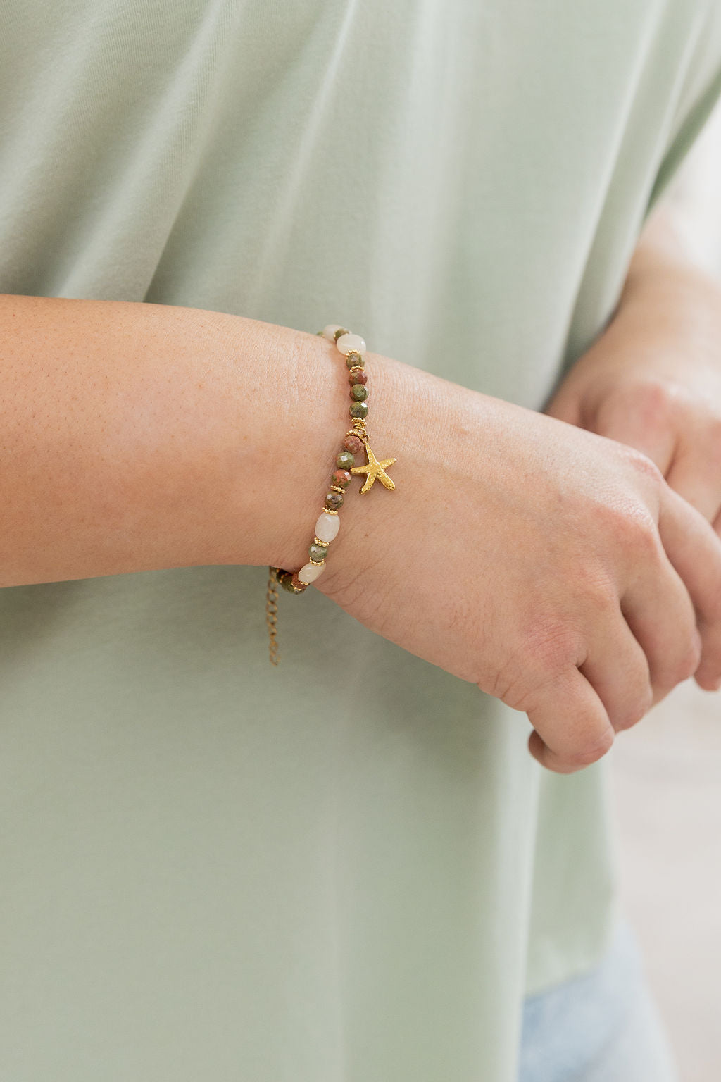 Multi Stone Beaded + Charm Bracelet - Multi