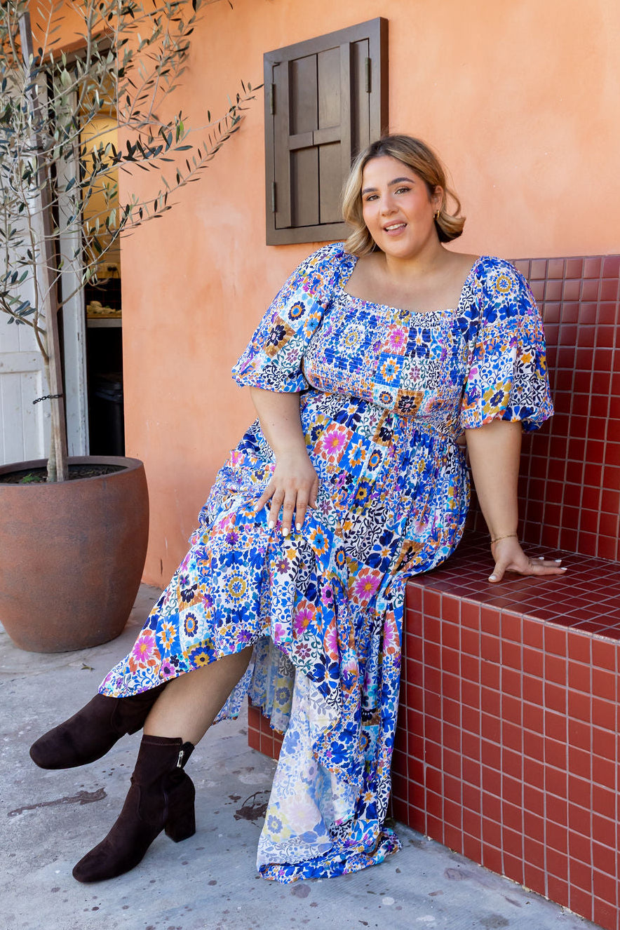 Emily Maxi Dress in Floral Tiles