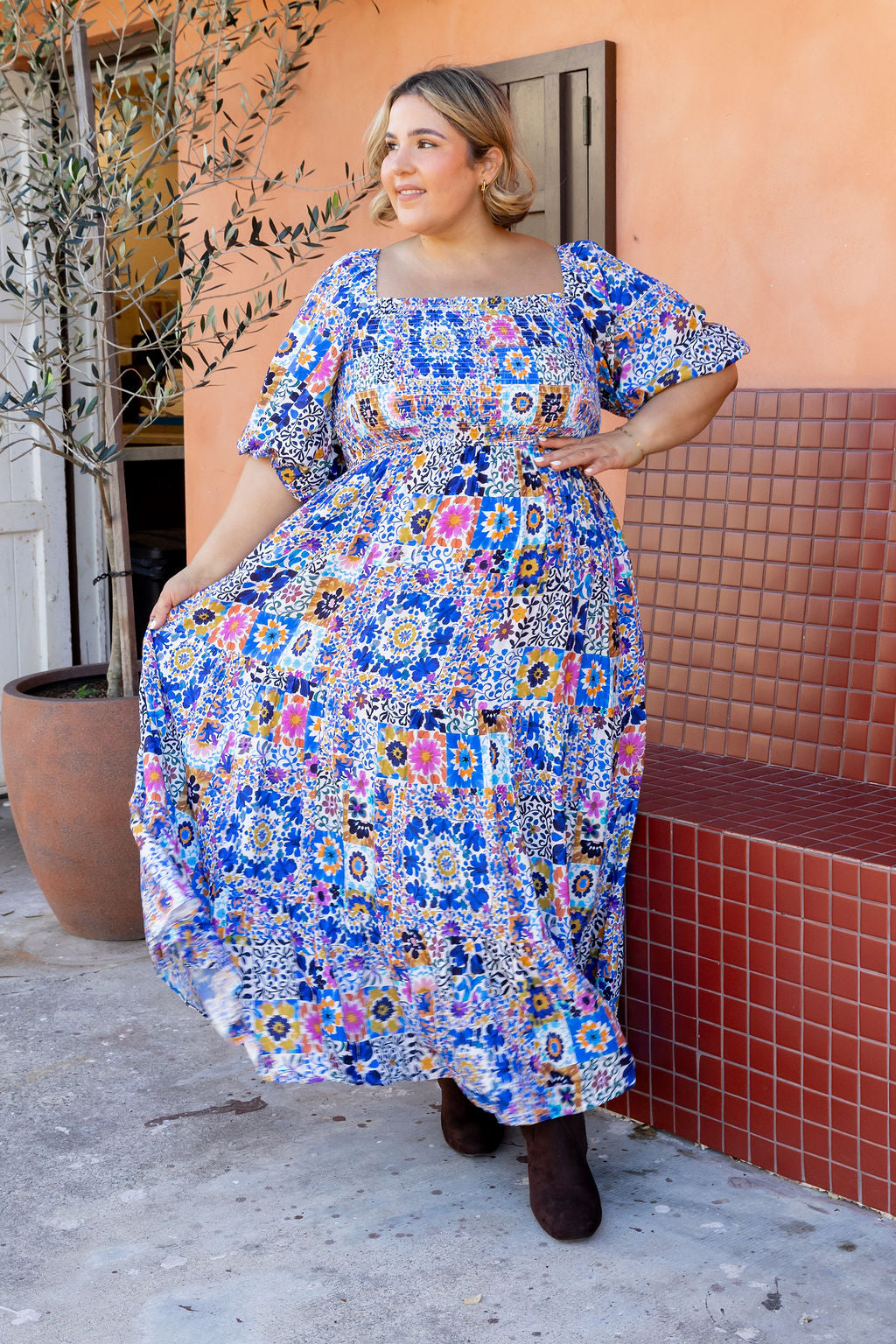 Emily Maxi Dress in Floral Tiles