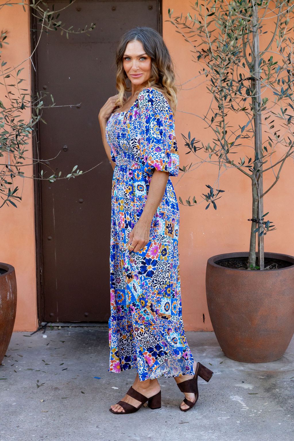 Emily Maxi Dress in Floral Tiles
