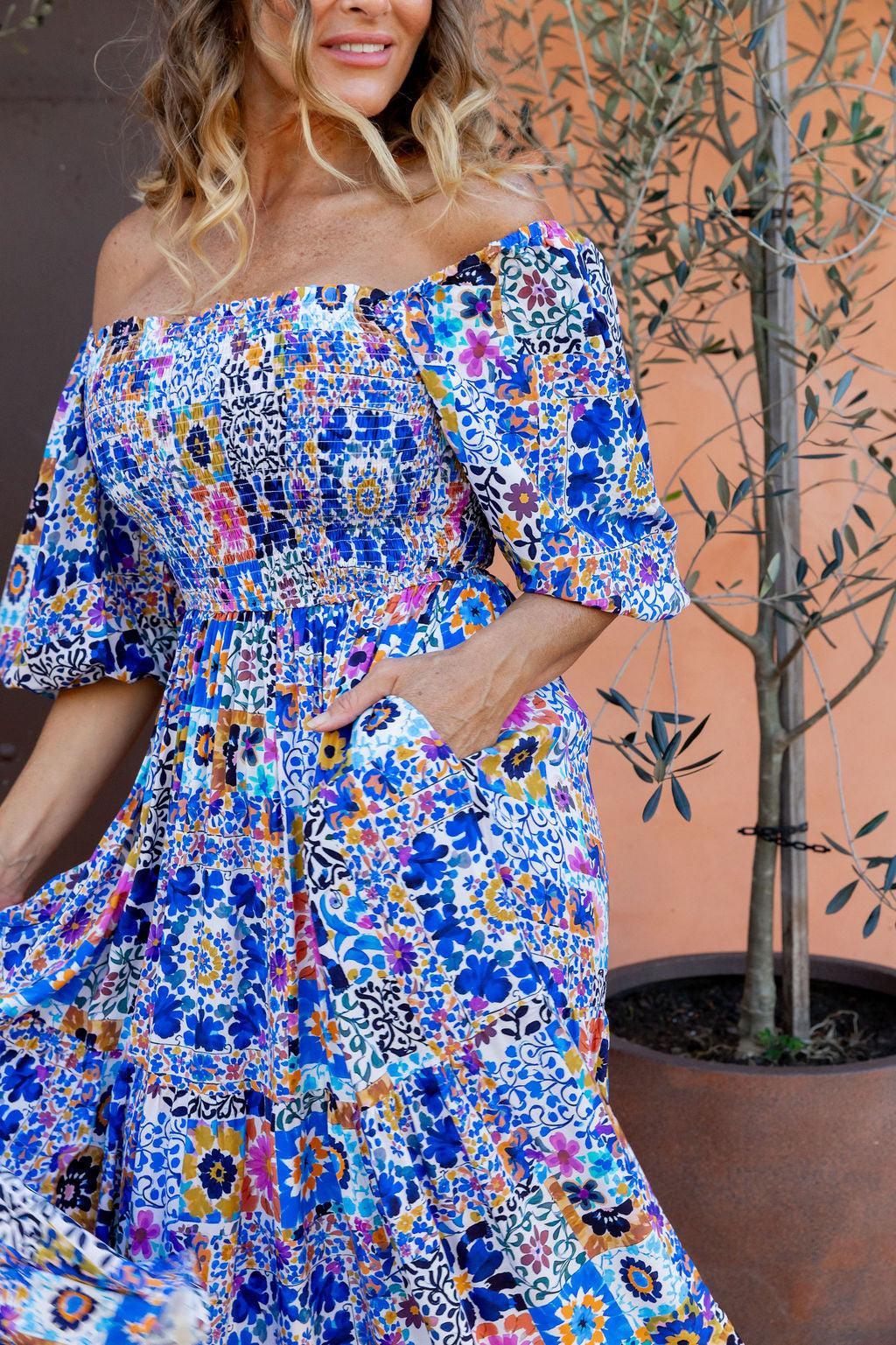 Emily Maxi Dress in Floral Tiles